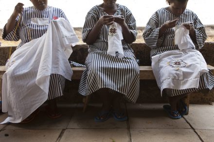 Women prisoners doing embroidery inside Thika Women’s Prison, Kenya. Photo is by Andrew Aitchison