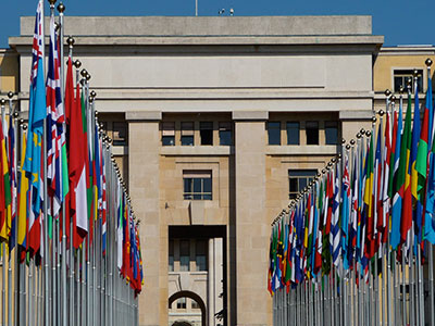 Flags at the UN Building in Geneva