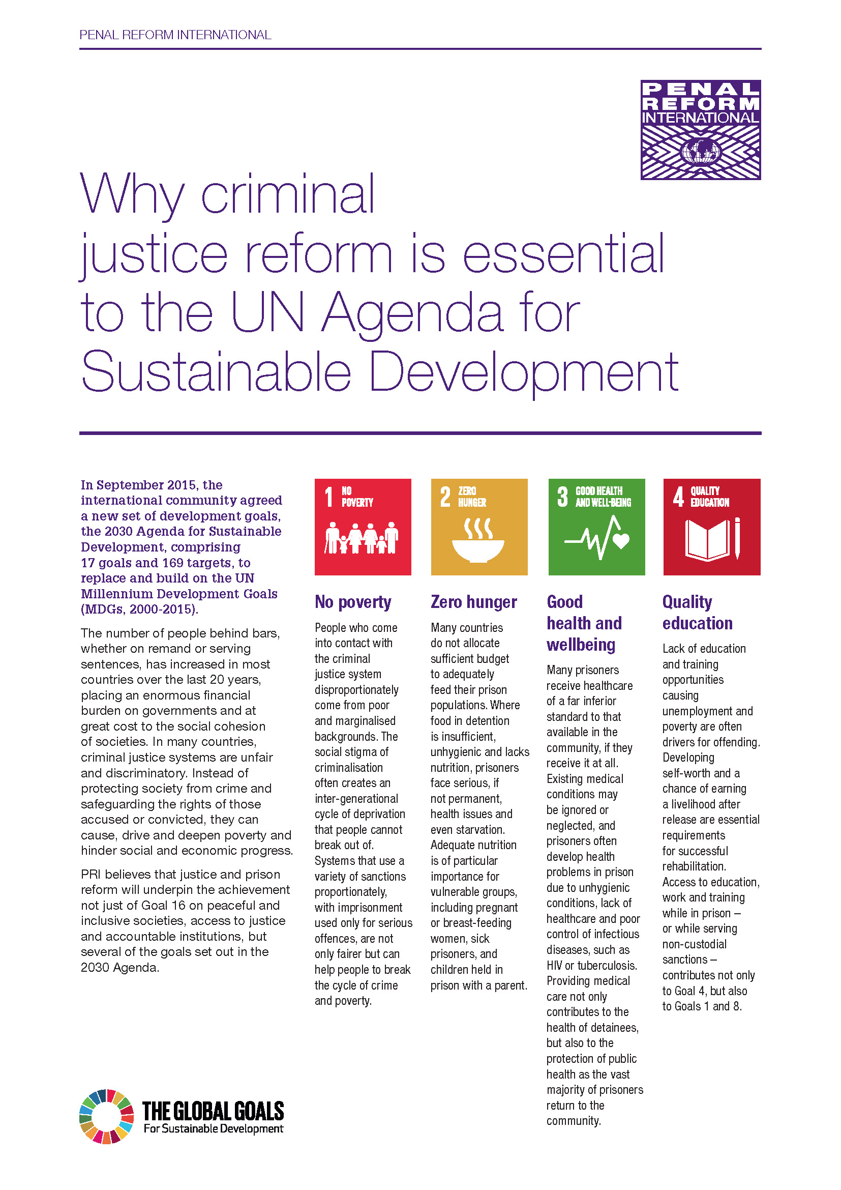 Why Criminal Justice Reform Is Essential To The 30 Un Agenda For Sustainable Development Sdgs Penal Reform International